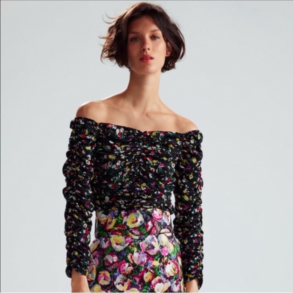 ZARA Floral Ruched Top